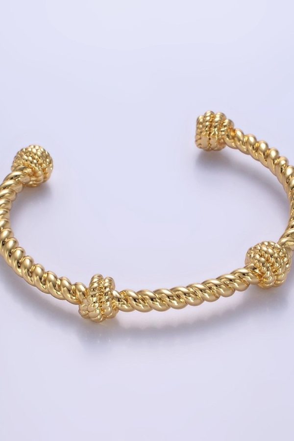 16K Gold Filled 50mm Twisted Rope Cuff Bracelet | WA-2518