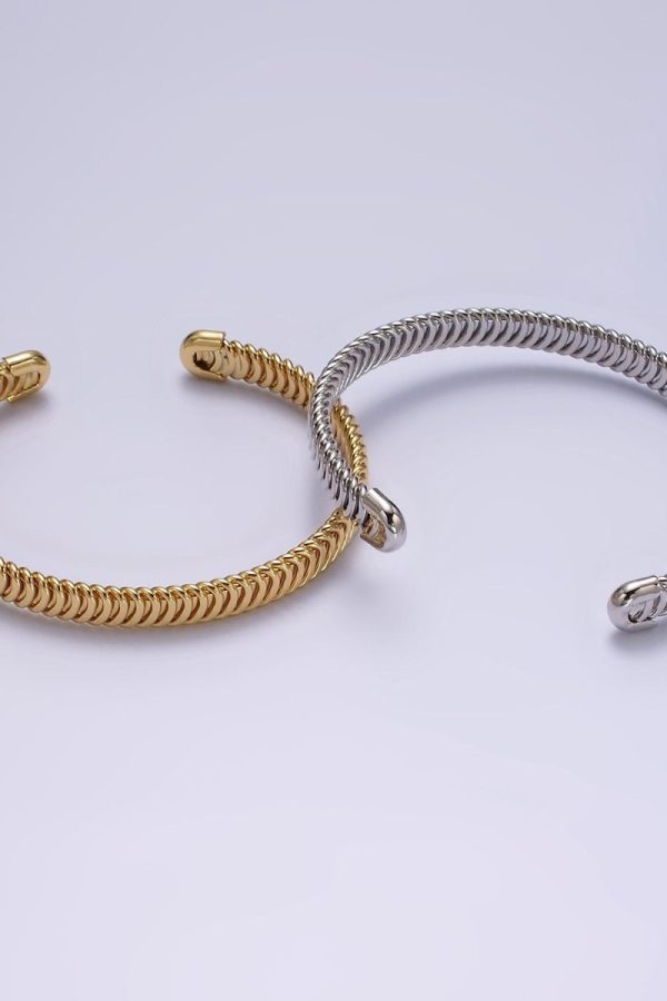 24K Gold Filled Snake Pattern Textured Cuff Bangle Bracelet in Silver & Gold | WA-1914 WA-1915 Clearance Pricing