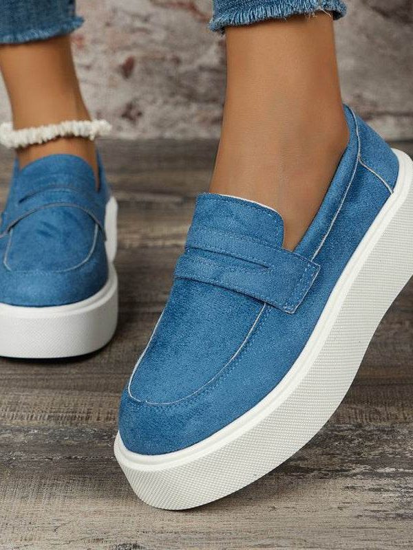 New Loafers Platform Round Toe Slip-on Shoes For Women Outdoor Casual Walking Shoes