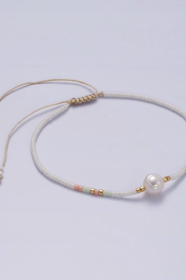 Dainty Shell Pearl Cord Bracelet with White Pink Gold Cylinder Beaded Adjustable Bracelet | WA-2199 Clearance Pricing